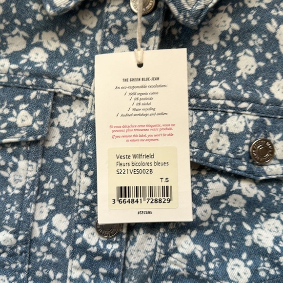 NWT sezane wilfrield jacket size S two tone blue flower print - Picture 5 of 14
